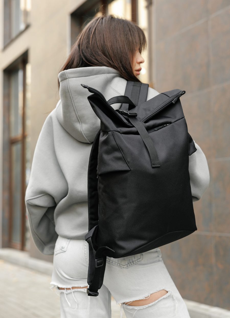 Рюкзак роллтоп жіночий Sambag RollTop KZN тканинний чорний