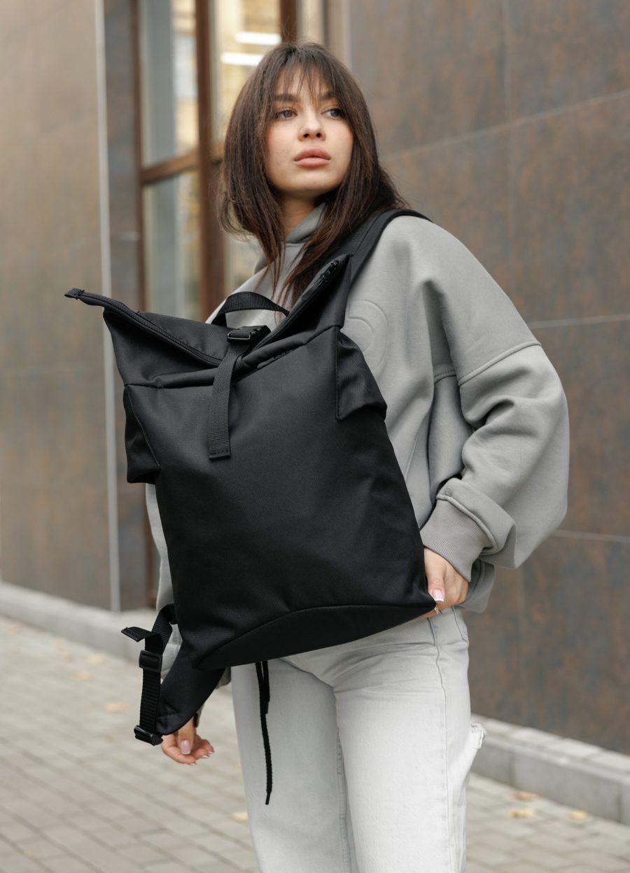 Рюкзак роллтоп жіночий Sambag RollTop KZN тканинний чорний