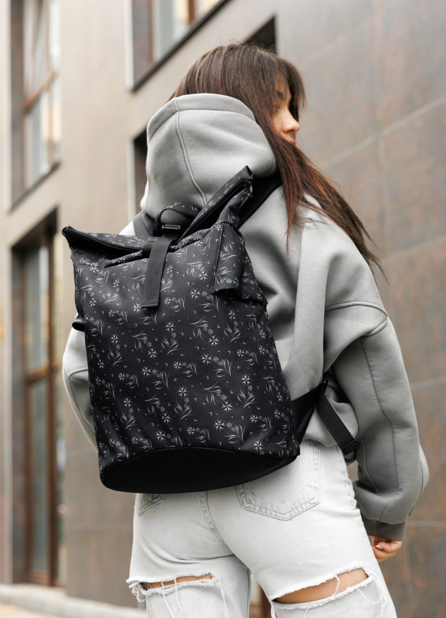 Женский рюкзак роллтоп Sambag RollTop KZN с принтом черный