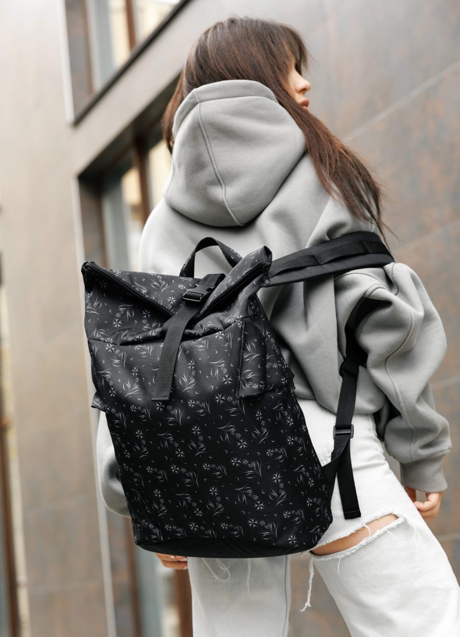 Женский рюкзак роллтоп Sambag RollTop KZN с принтом черный