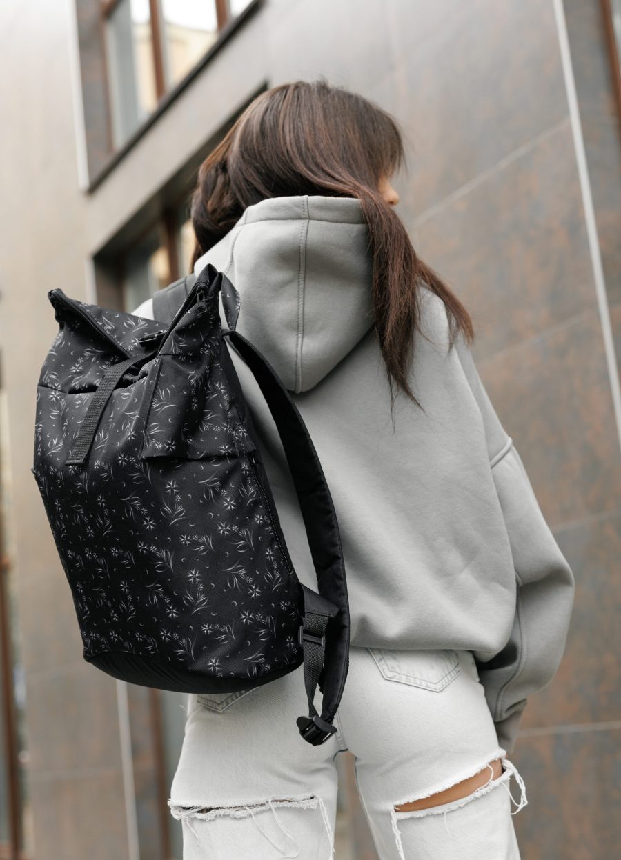 Женский рюкзак роллтоп Sambag RollTop KZN с принтом черный