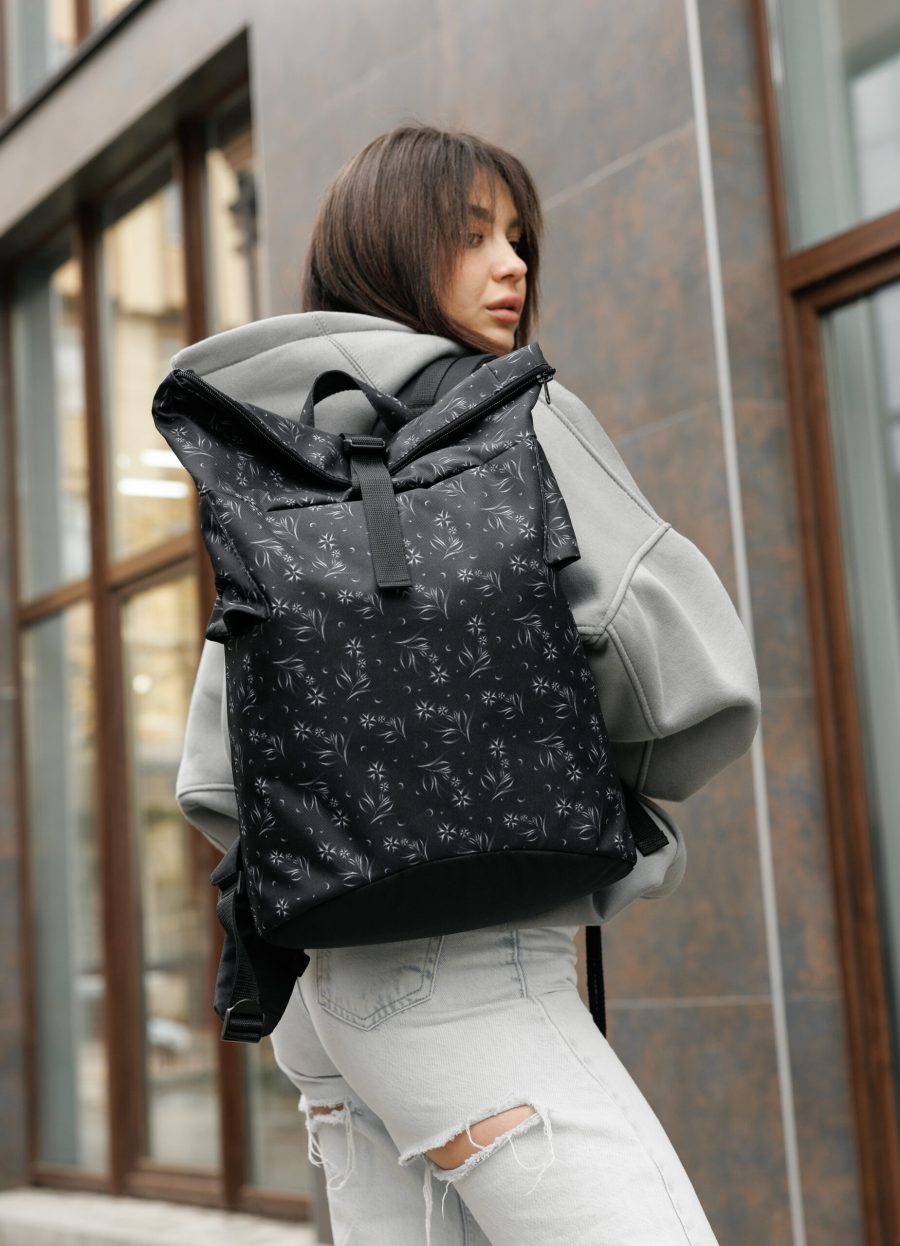 Женский рюкзак роллтоп Sambag RollTop KZN с принтом черный