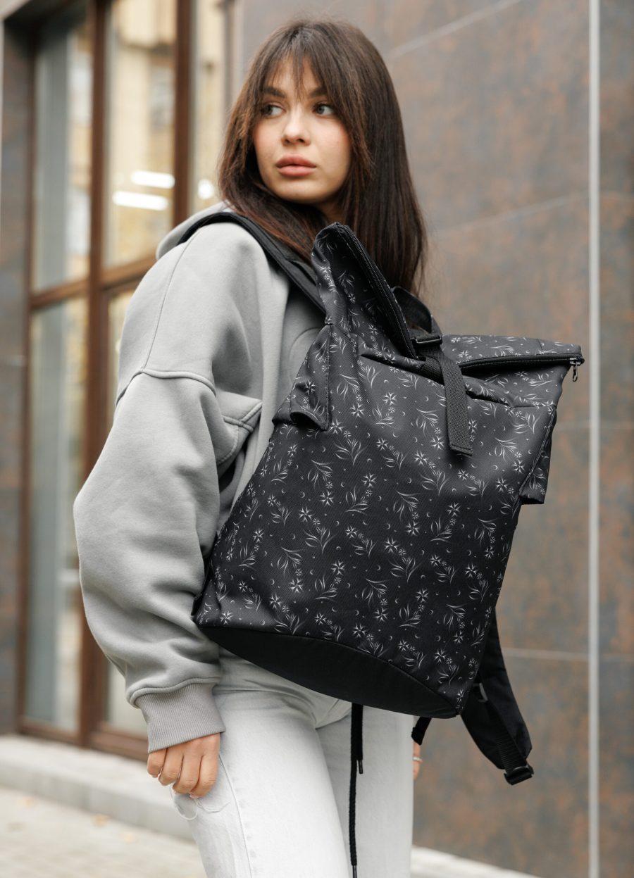 Женский рюкзак роллтоп Sambag RollTop KZN с принтом черный