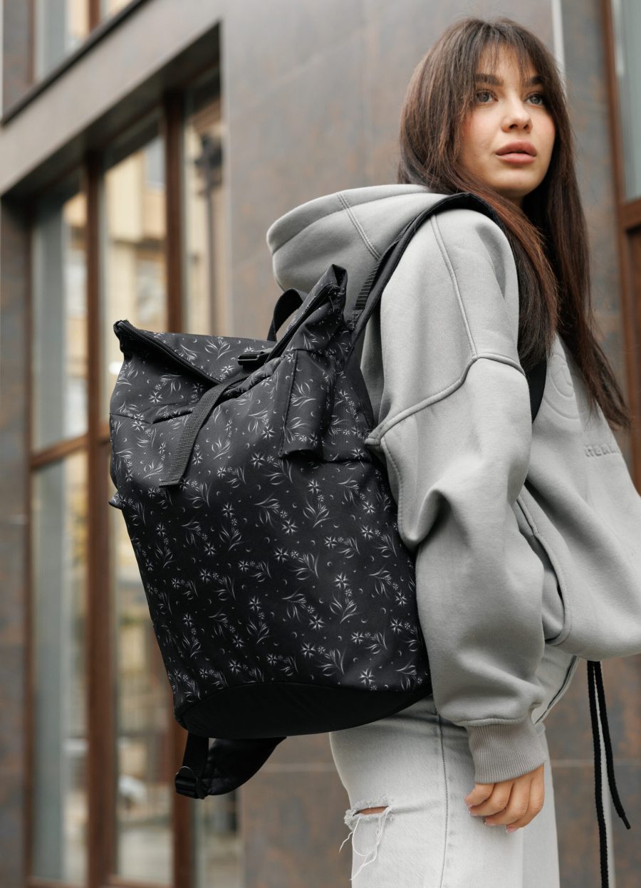 Женский рюкзак роллтоп Sambag RollTop KZN с принтом черный
