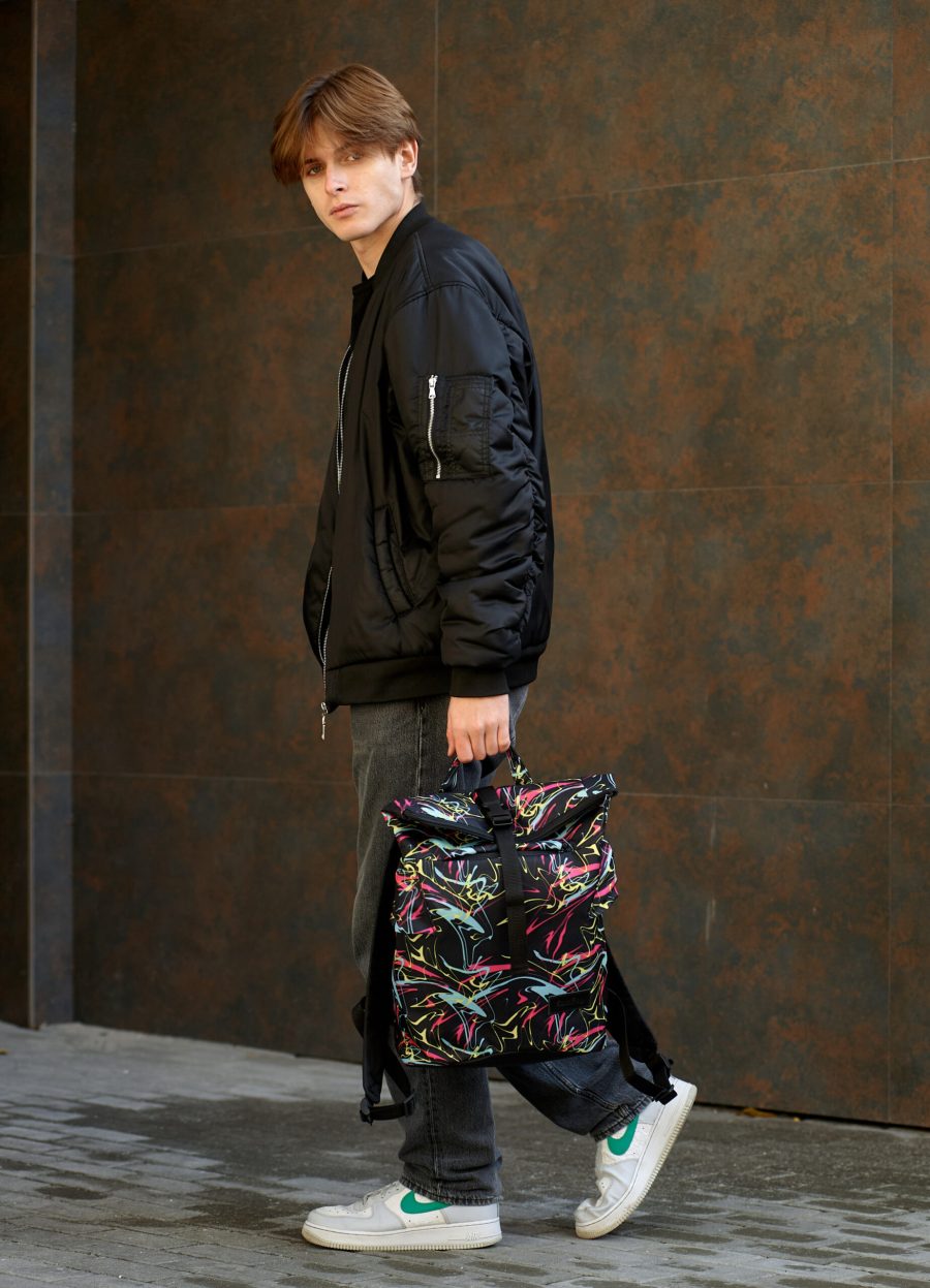 Мужской рюкзак роллтоп Sambag RollTop KZN черный принт