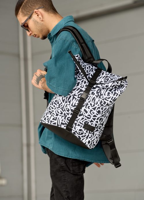 Мужской рюкзак роллтоп Sambag RollTop KZN черный с принтом