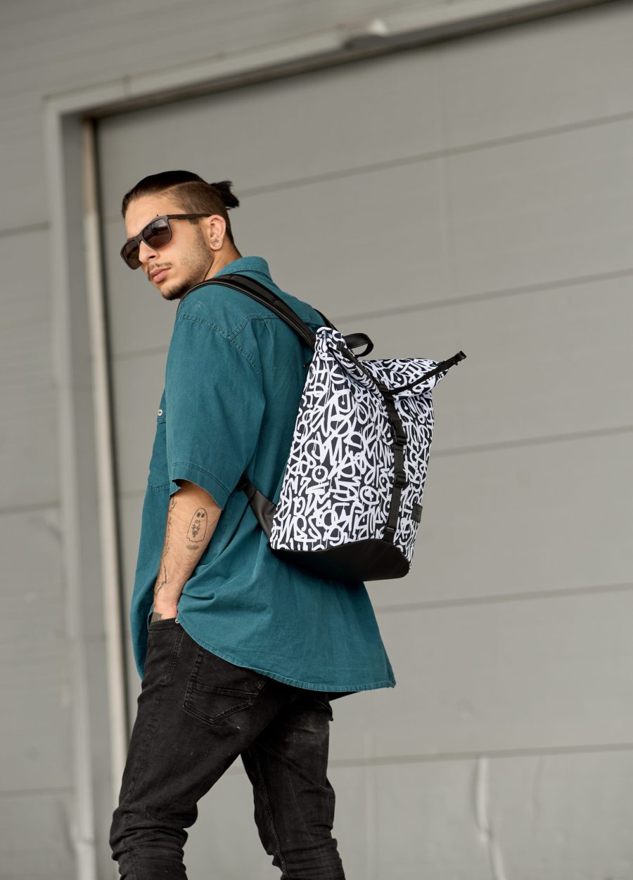 Рюкзак роллтоп чоловічий Sambag RollTop KZN чорний з принтом