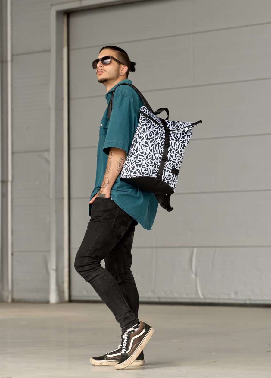 Рюкзак роллтоп чоловічий Sambag RollTop KZN чорний з принтом