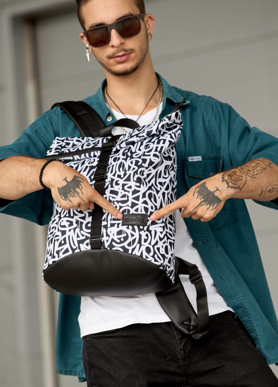 Рюкзак роллтоп чоловічий Sambag RollTop KZN чорний з принтом