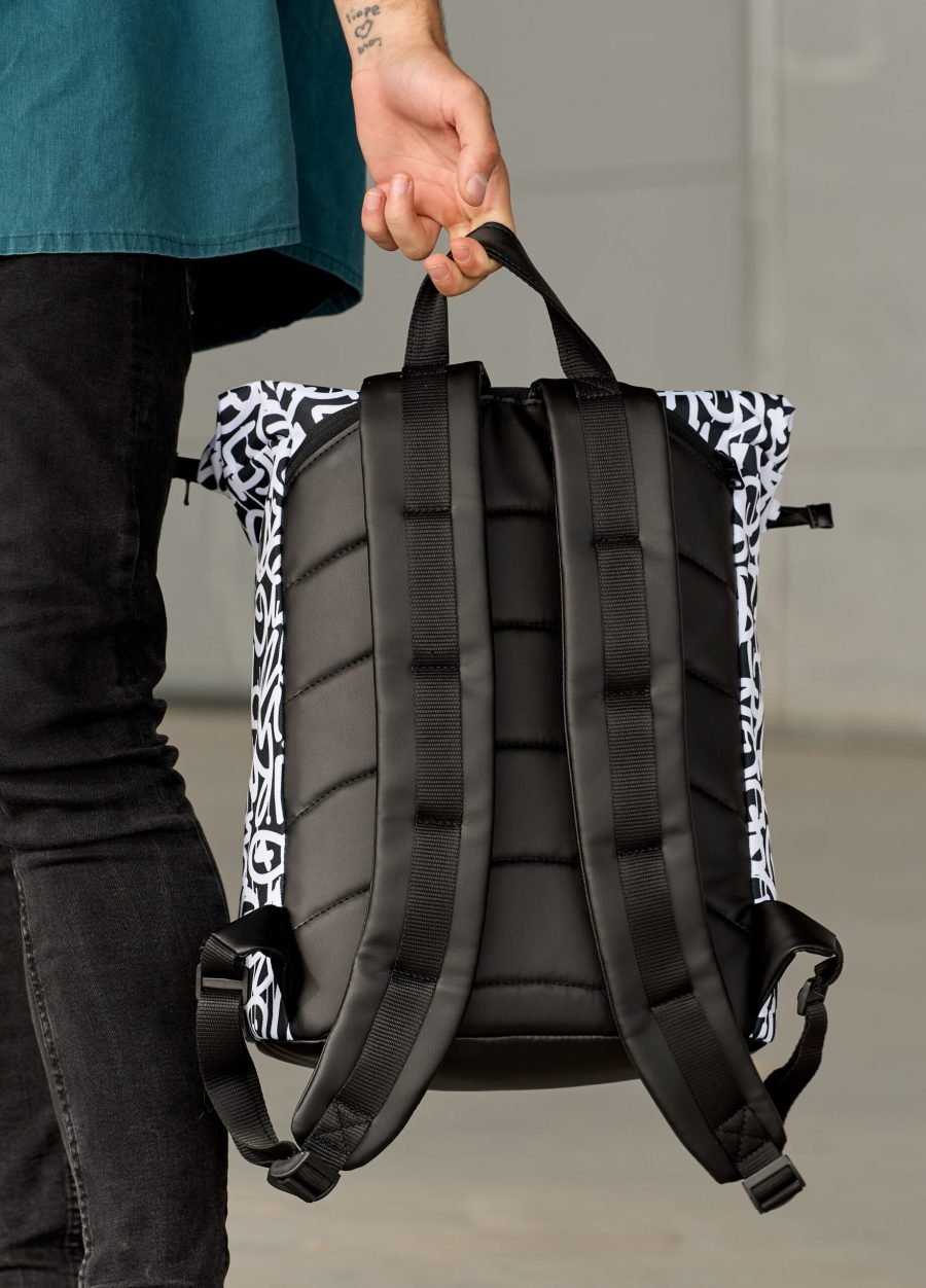 Рюкзак роллтоп чоловічий Sambag RollTop KZN чорний з принтом