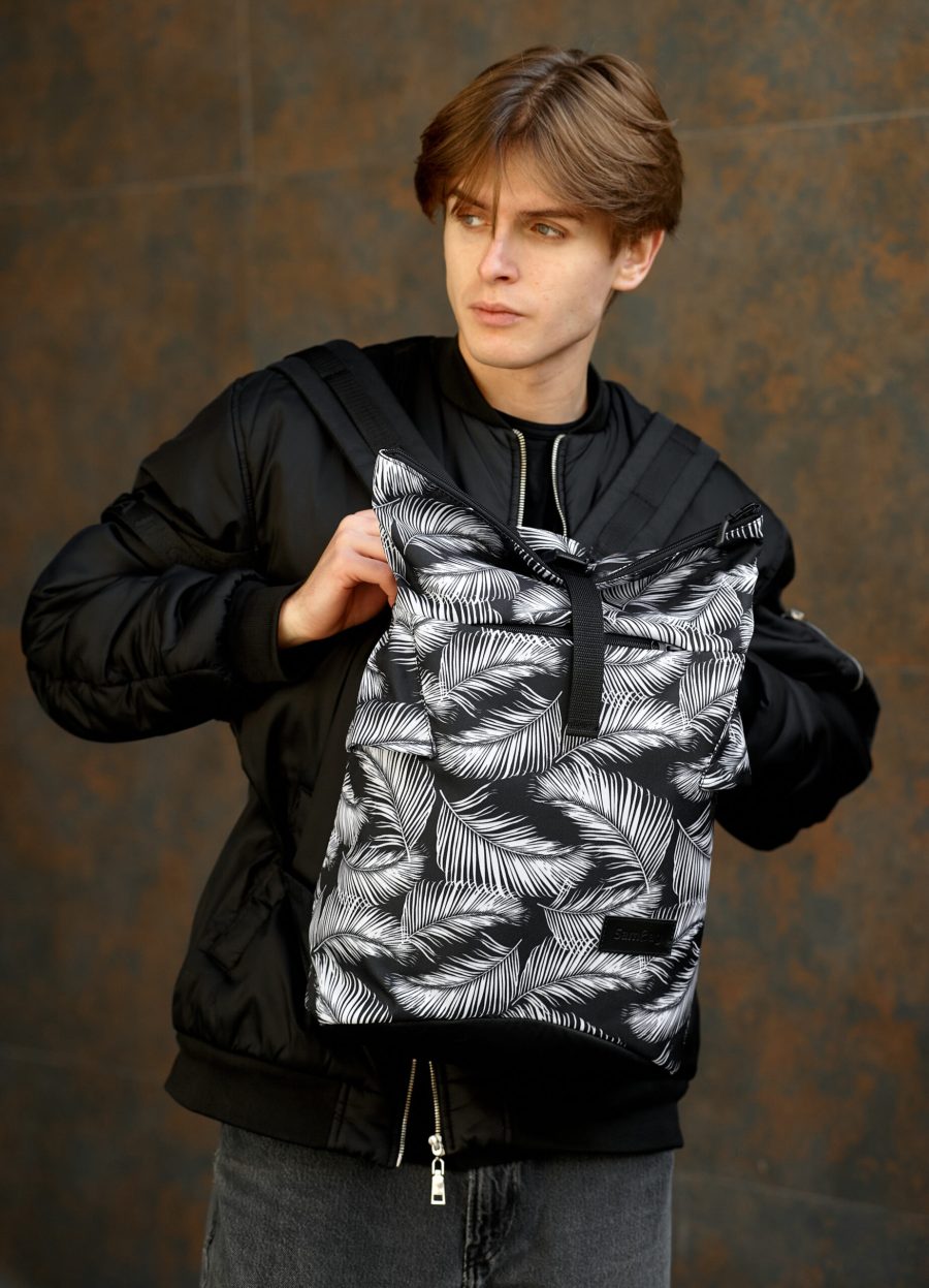Рюкзак роллтоп чоловічий Sambag RollTop KZN принт білий з чорним