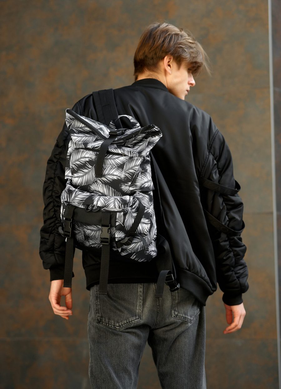 Рюкзак роллтоп чоловічий Sambag RollTop KZN принт білий з чорним