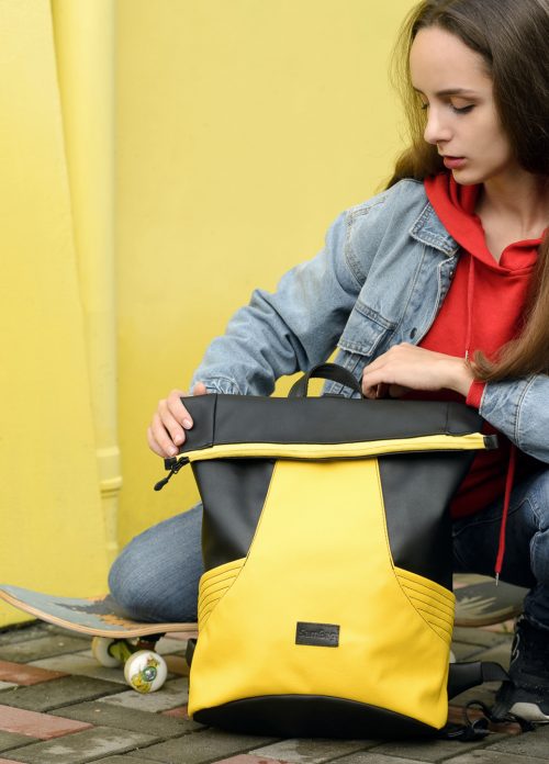 Рюкзак роллтоп жіночий Sambag RollTop X чорний з жовтим