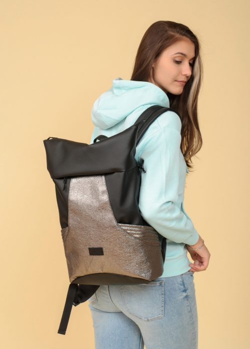 Рюкзак роллтоп жіночий Sambag RollTop MQN чорний зі срібним