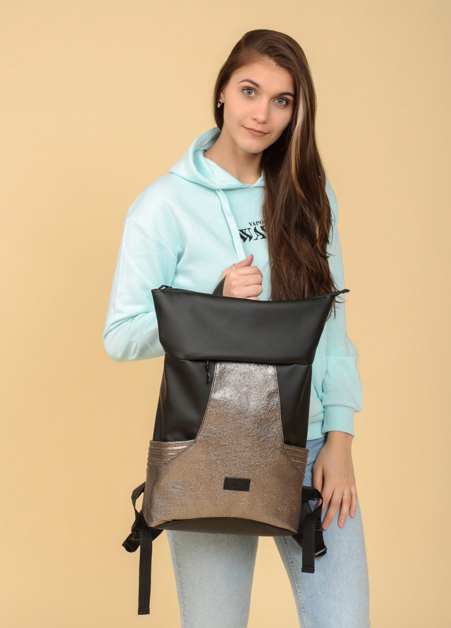 Рюкзак роллтоп жіночий Sambag RollTop MQN чорний зі срібним