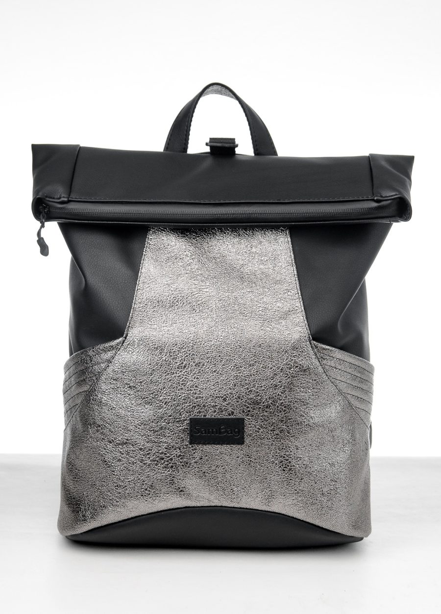 Рюкзак роллтоп жіночий Sambag RollTop MQN чорний зі срібним