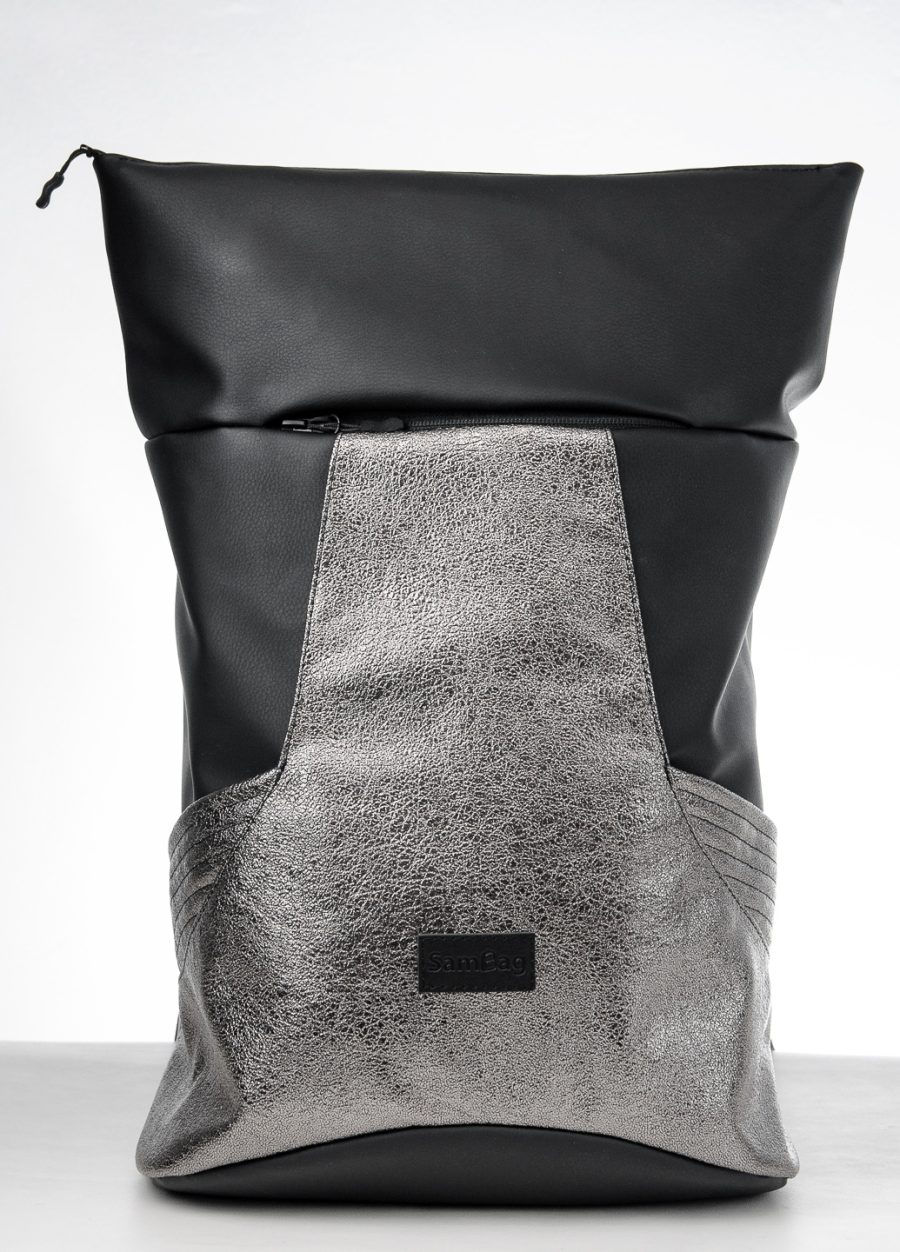 Рюкзак роллтоп жіночий Sambag RollTop MQN чорний зі срібним