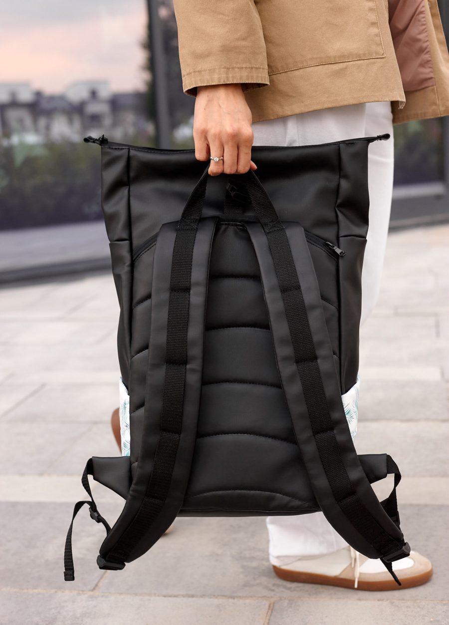 Рюкзак роллтоп жіночий Sambag RollTop X чорно-білий з принтом
