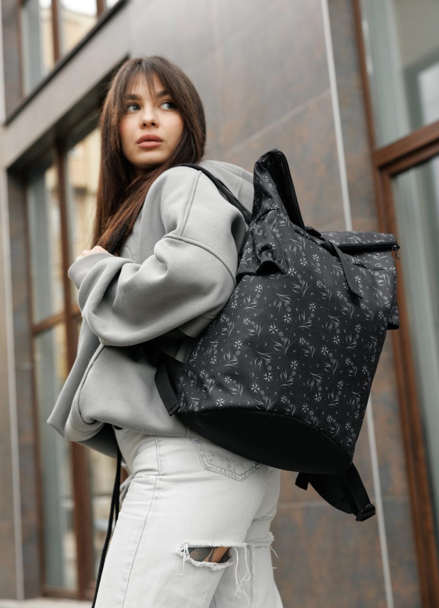 Женский рюкзак роллтоп Sambag RollTop Double черный принт