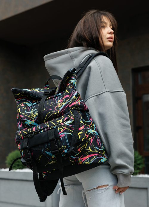 Женский рюкзак роллтоп Sambag RollTop Double черный принт