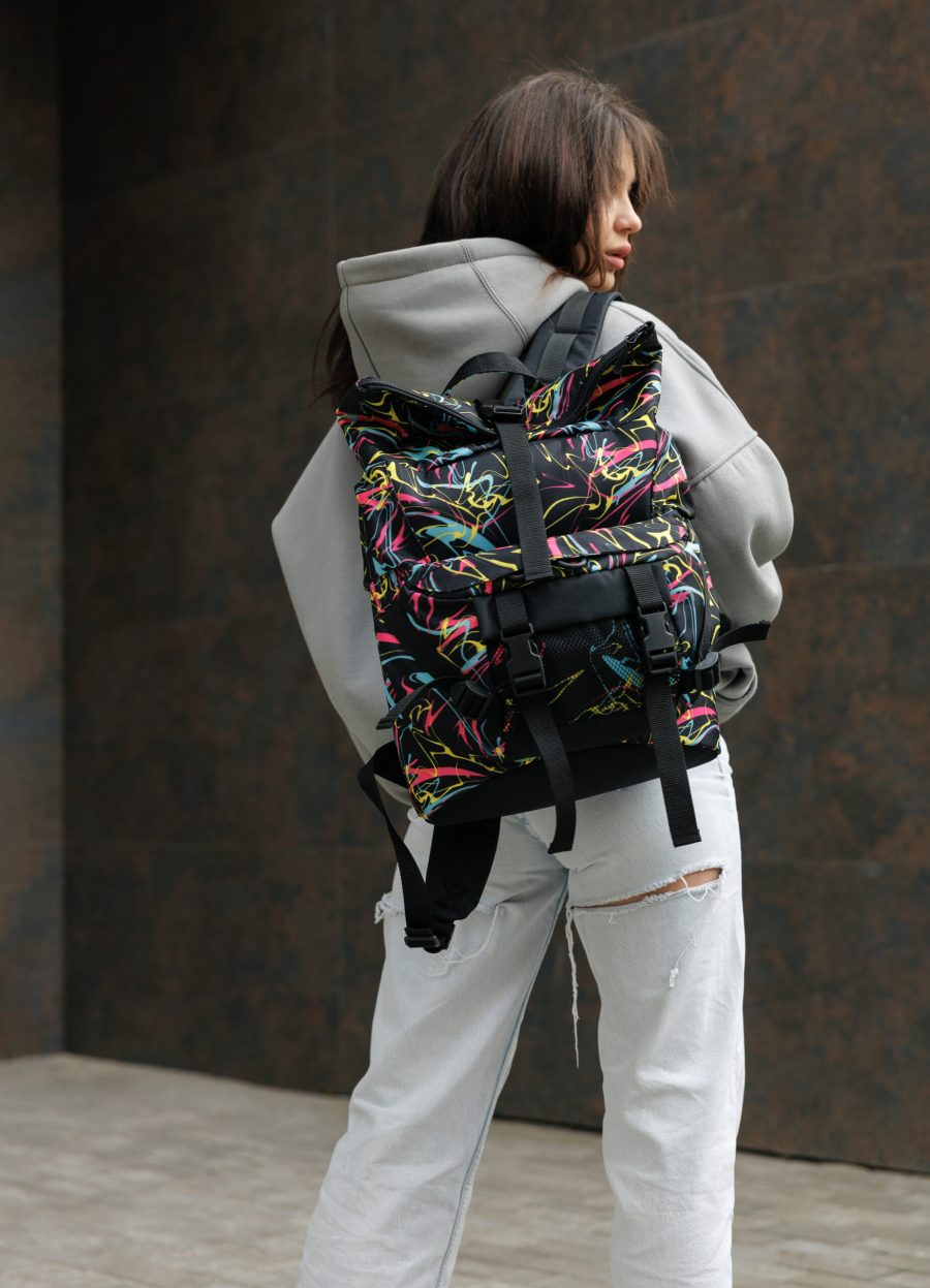 Рюкзак жіночий роллтоп Sambag RollTop Double принт чорний