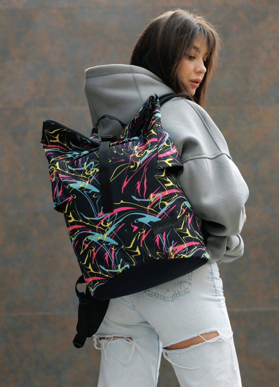 Рюкзак жіночий роллтоп Sambag RollTop Double принт чорний