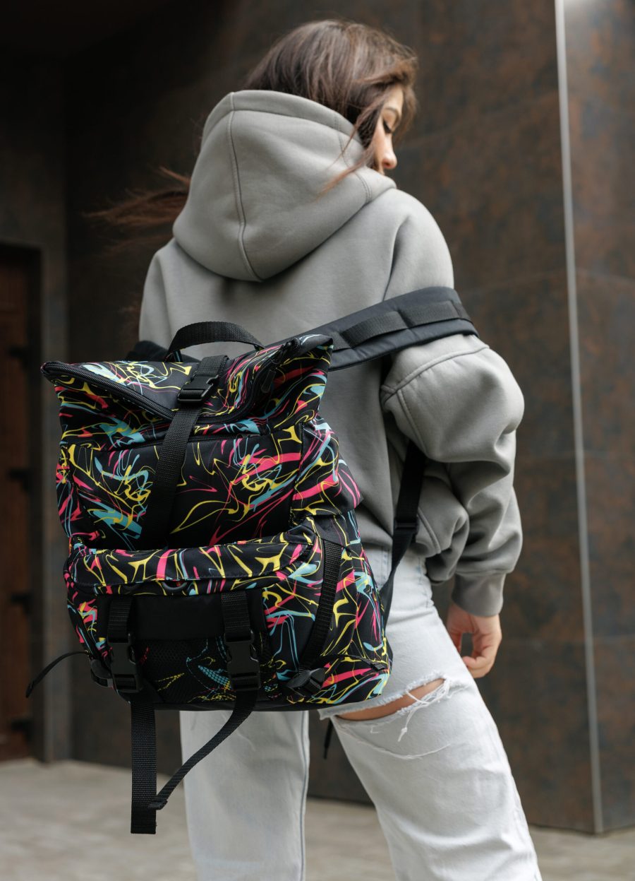 Рюкзак жіночий роллтоп Sambag RollTop Double принт чорний