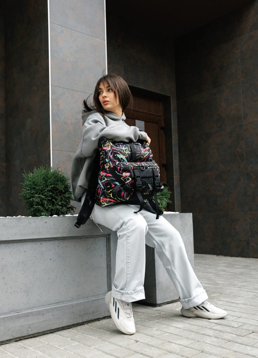 Рюкзак жіночий роллтоп Sambag RollTop Double принт чорний