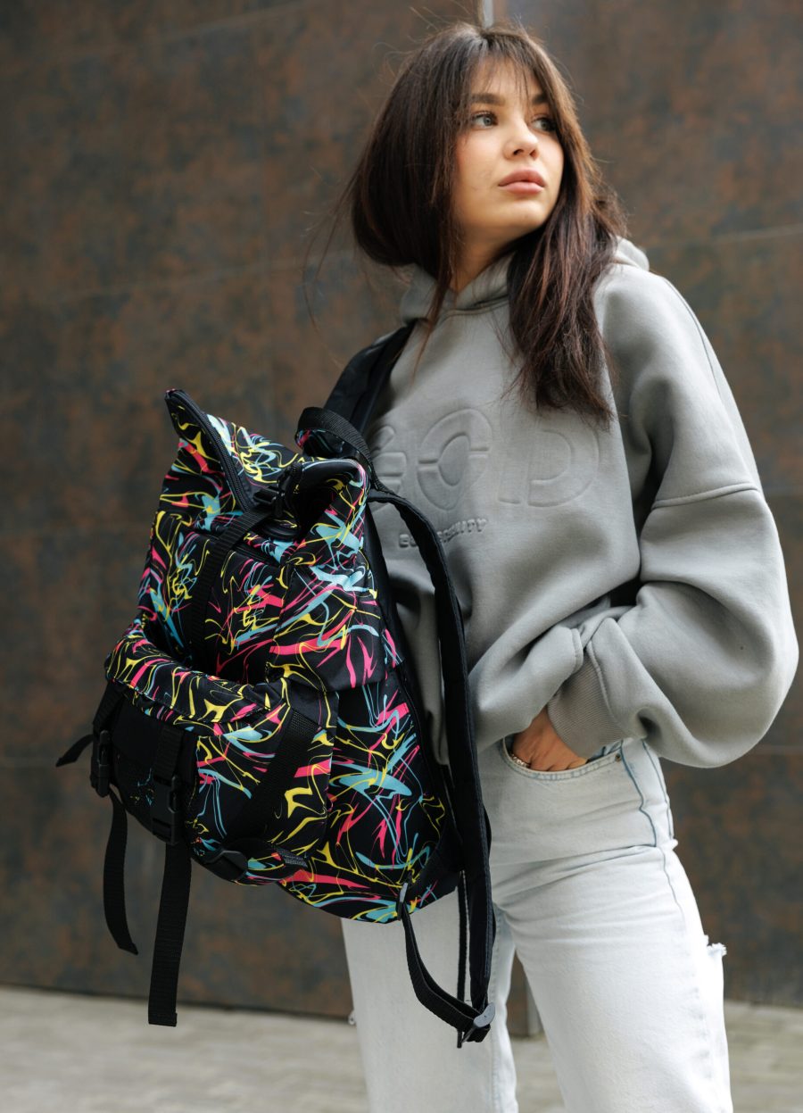 Рюкзак жіночий роллтоп Sambag RollTop Double принт чорний
