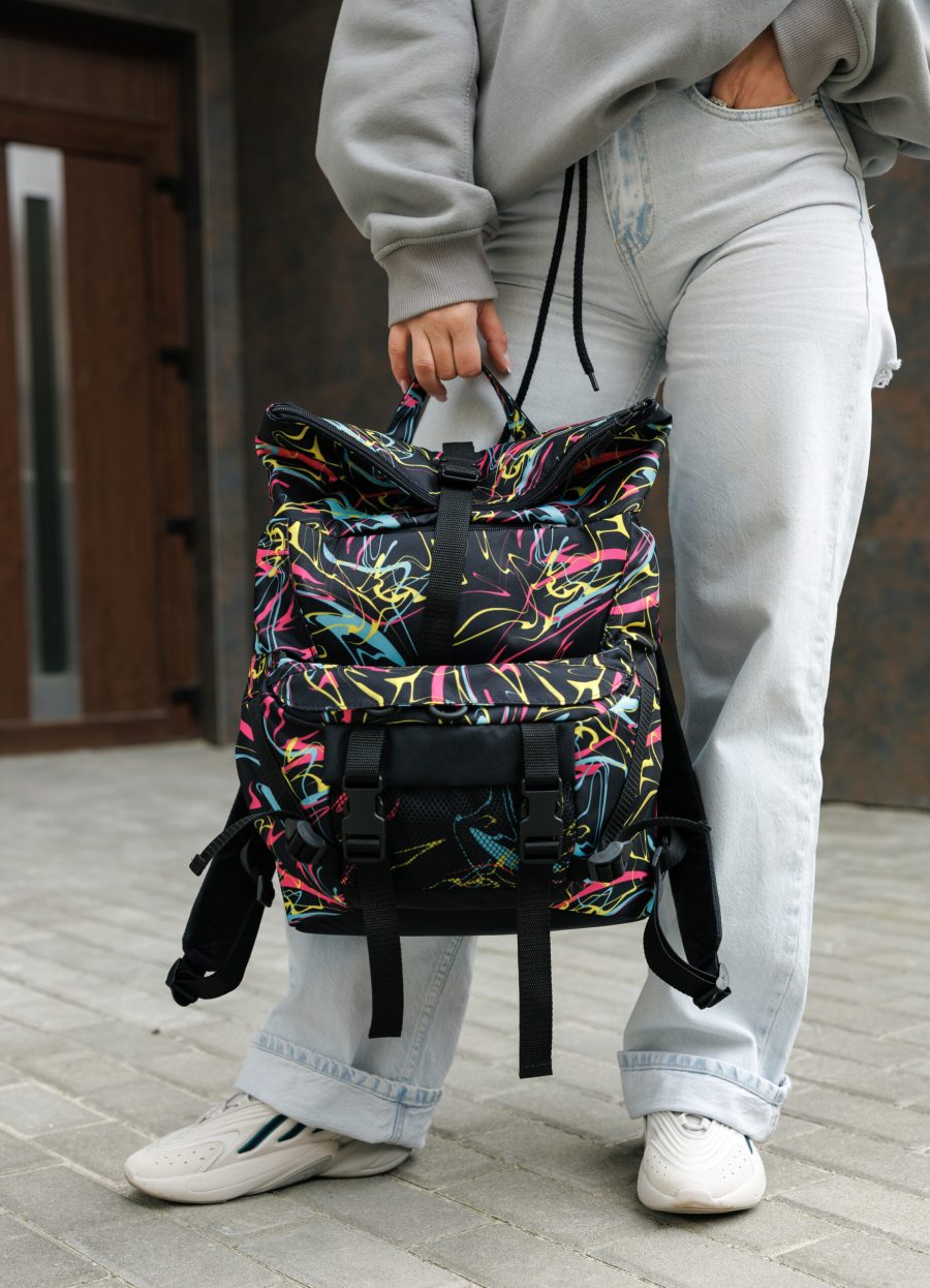 Рюкзак жіночий роллтоп Sambag RollTop Double принт чорний