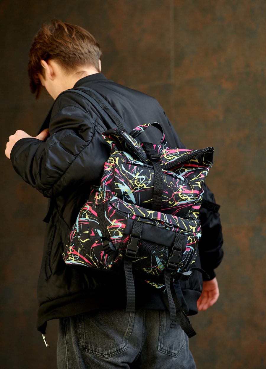 Мужской рюкзак роллтоп Sambag RollTop Double черный с принтом