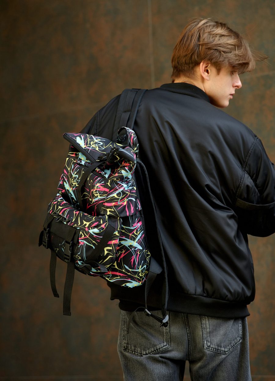 Мужской рюкзак роллтоп Sambag RollTop Double черный с принтом