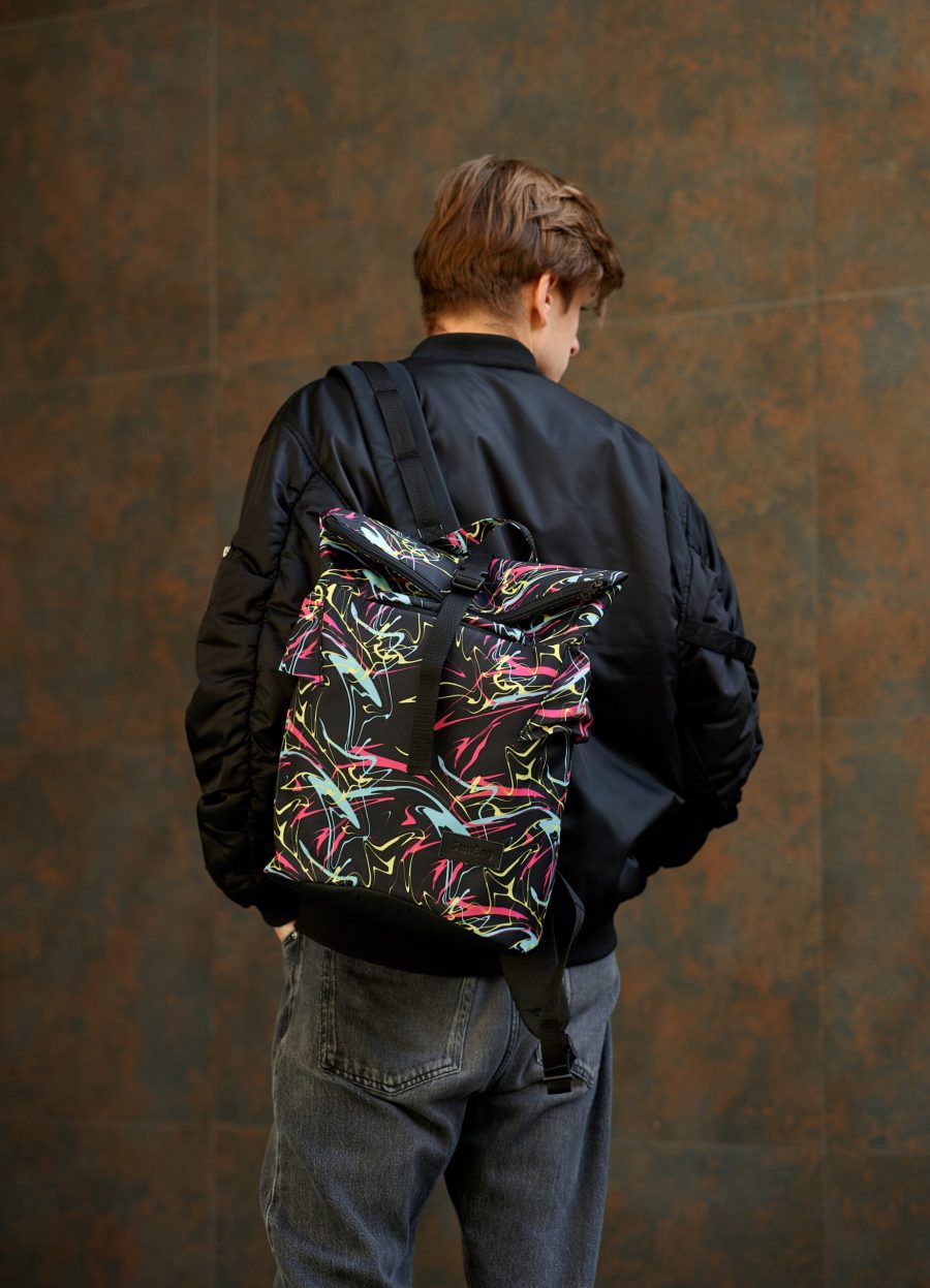 Мужской рюкзак роллтоп Sambag RollTop Double черный с принтом