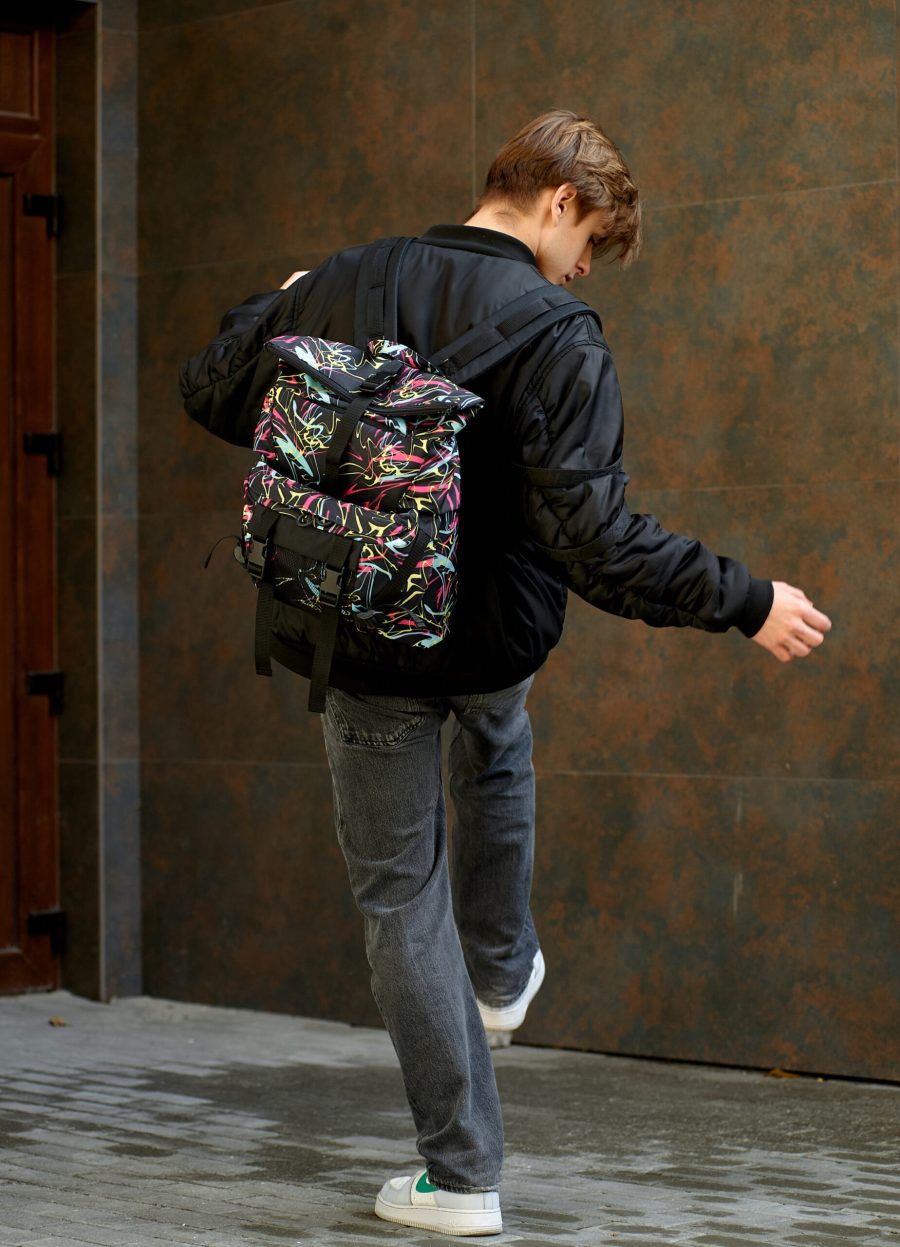 Мужской рюкзак роллтоп Sambag RollTop Double черный с принтом