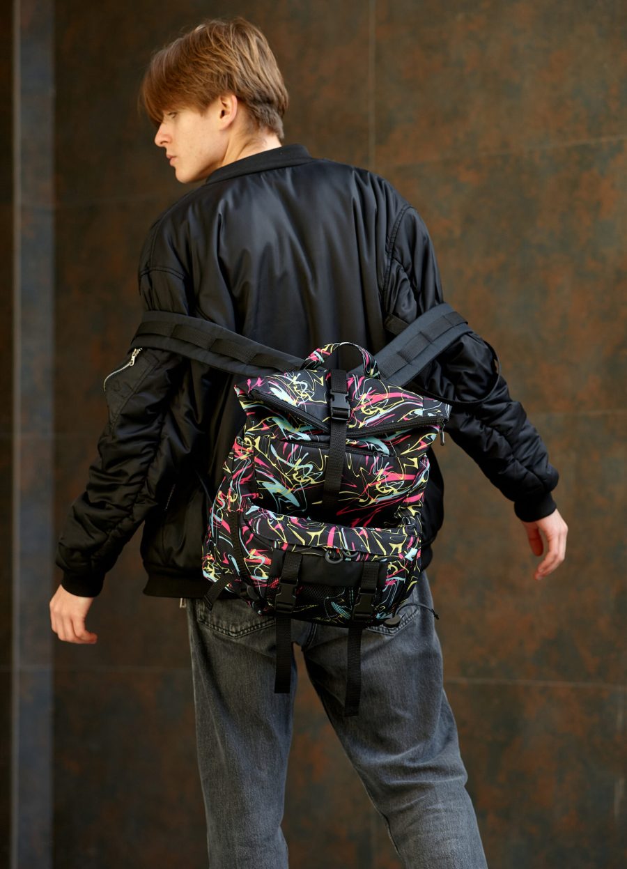 Мужской рюкзак роллтоп Sambag RollTop Double черный с принтом