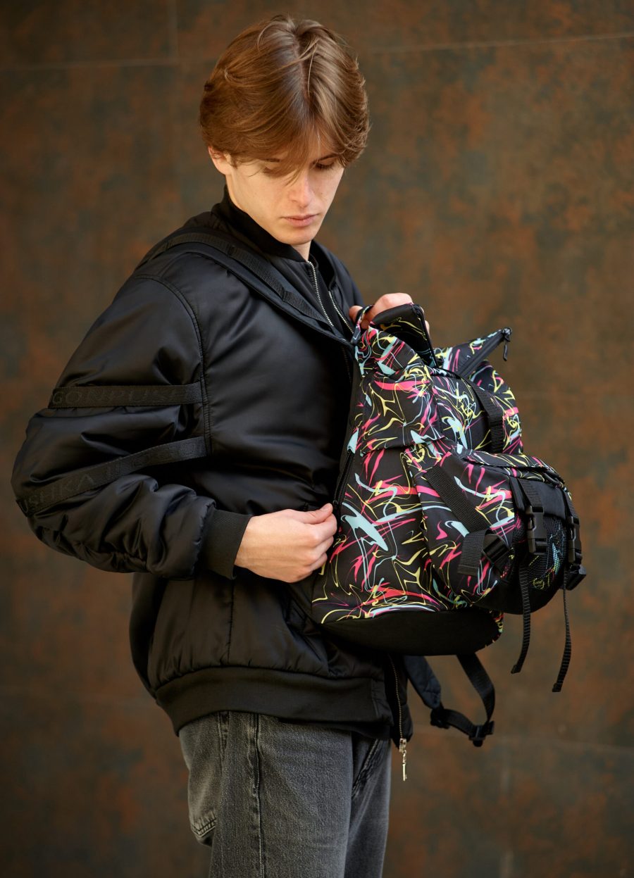 Мужской рюкзак роллтоп Sambag RollTop Double черный с принтом