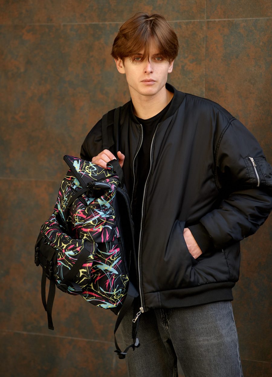 Мужской рюкзак роллтоп Sambag RollTop Double черный с принтом