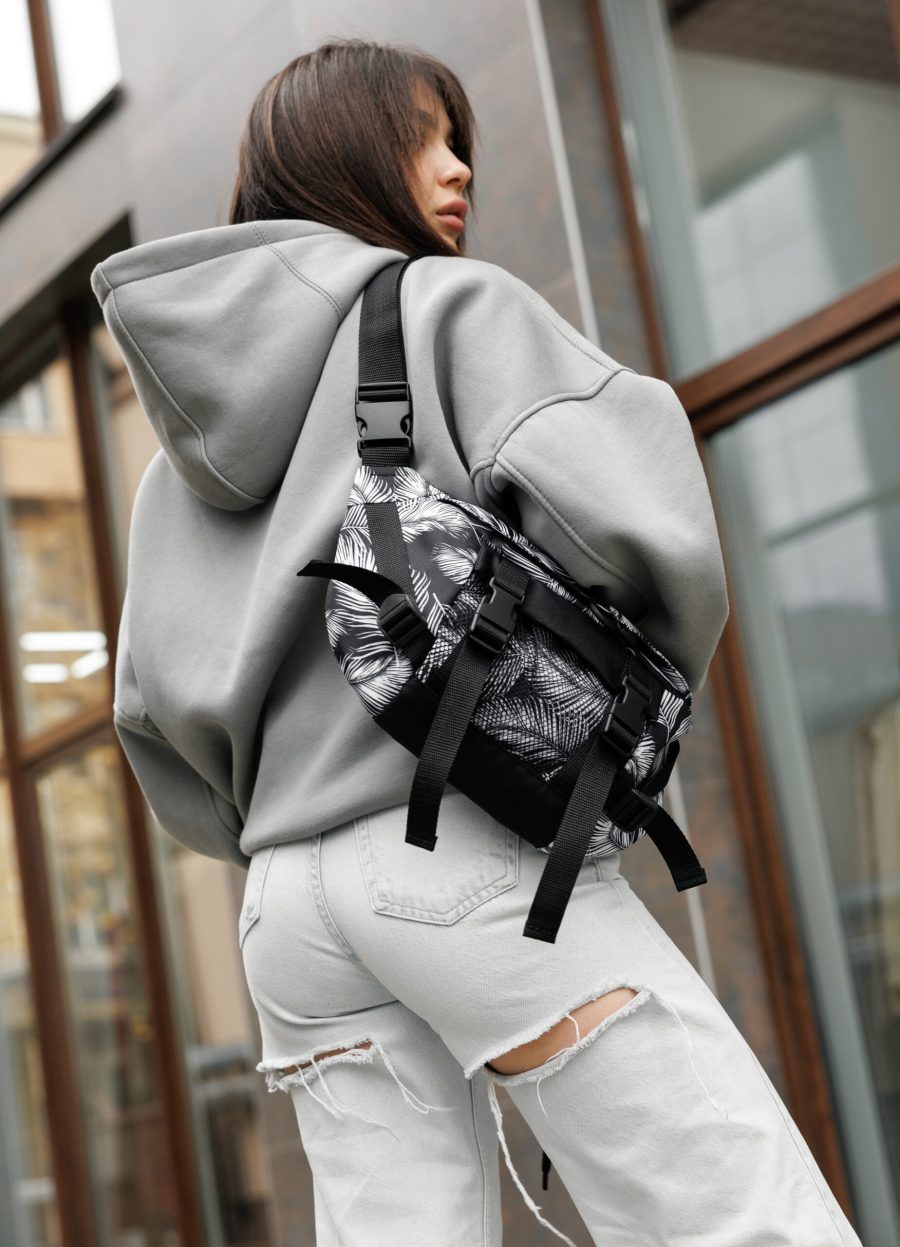 Рюкзак роллтоп жіночий Sambag RollTop Double принт чорний з білим