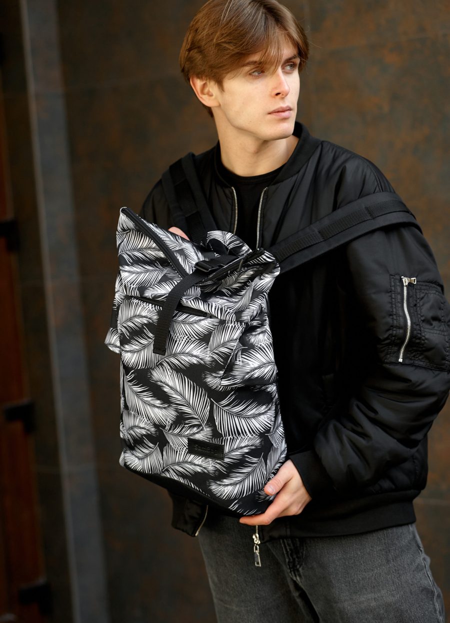 Рюкзак роллтоп чоловічий Sambag RollTop Double чорний з принтом