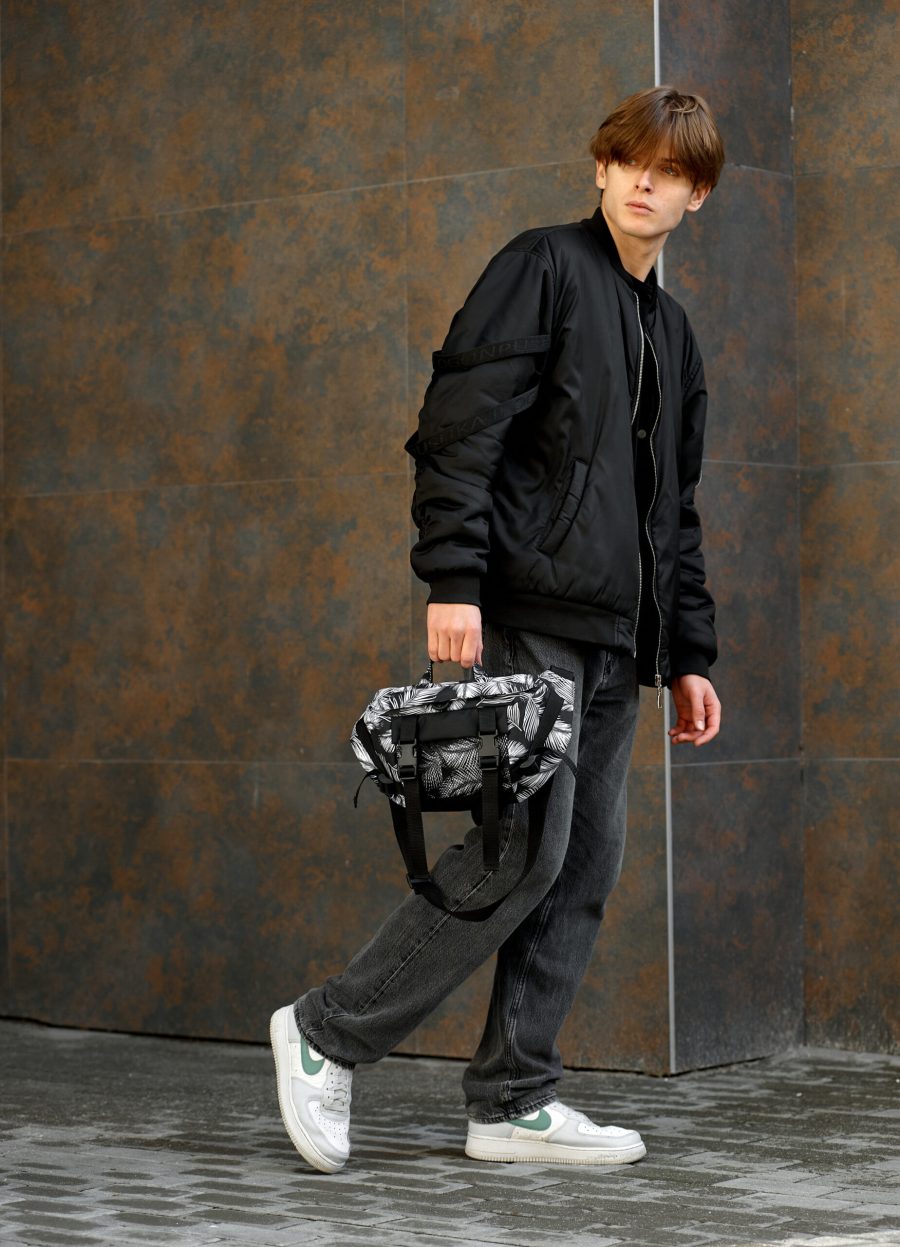 Рюкзак роллтоп чоловічий Sambag RollTop Double чорний з принтом