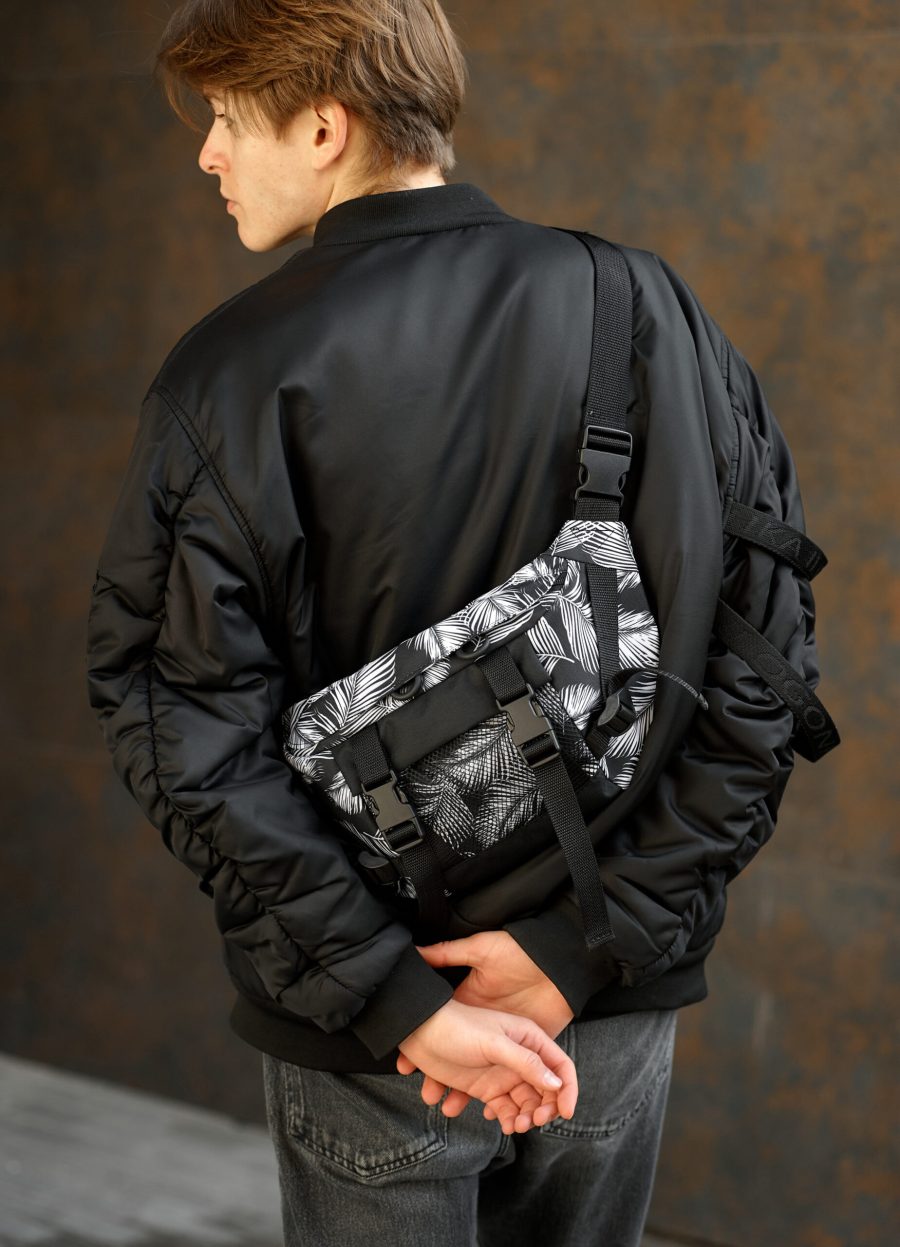 Рюкзак роллтоп чоловічий Sambag RollTop Double чорний з принтом