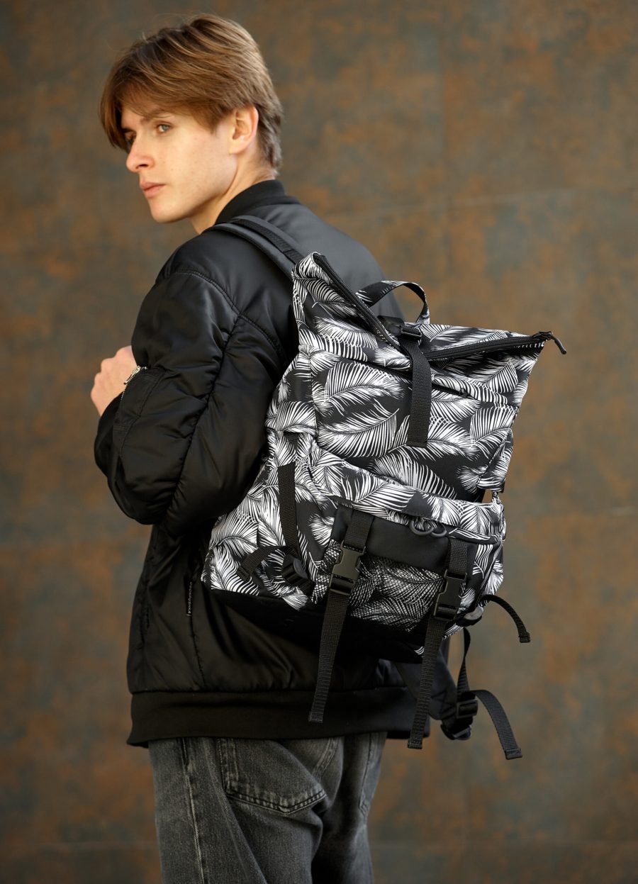 Рюкзак роллтоп чоловічий Sambag RollTop Double чорний з принтом