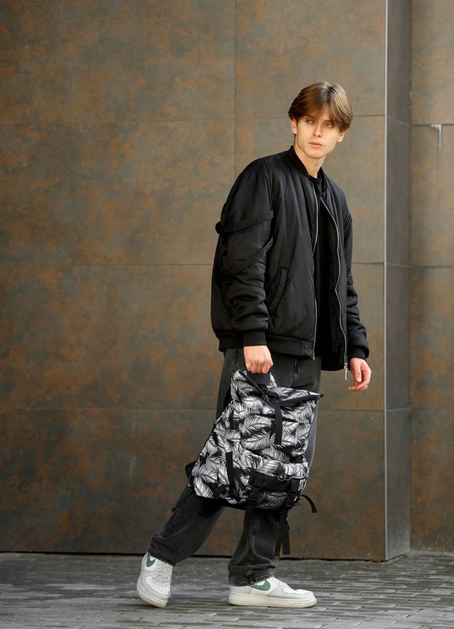 Рюкзак роллтоп чоловічий Sambag RollTop Double чорний з принтом