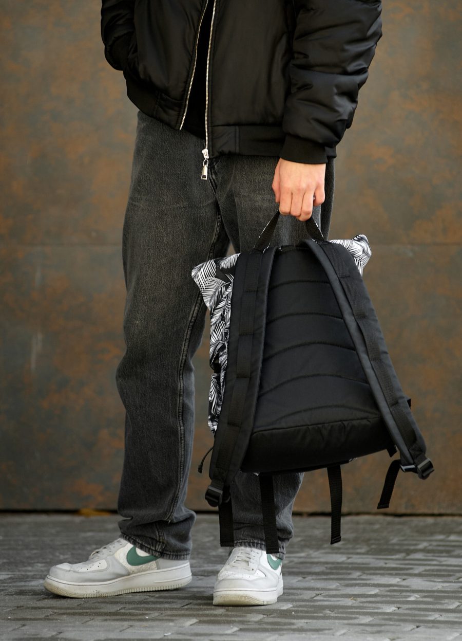 Рюкзак роллтоп чоловічий Sambag RollTop Double чорний з принтом