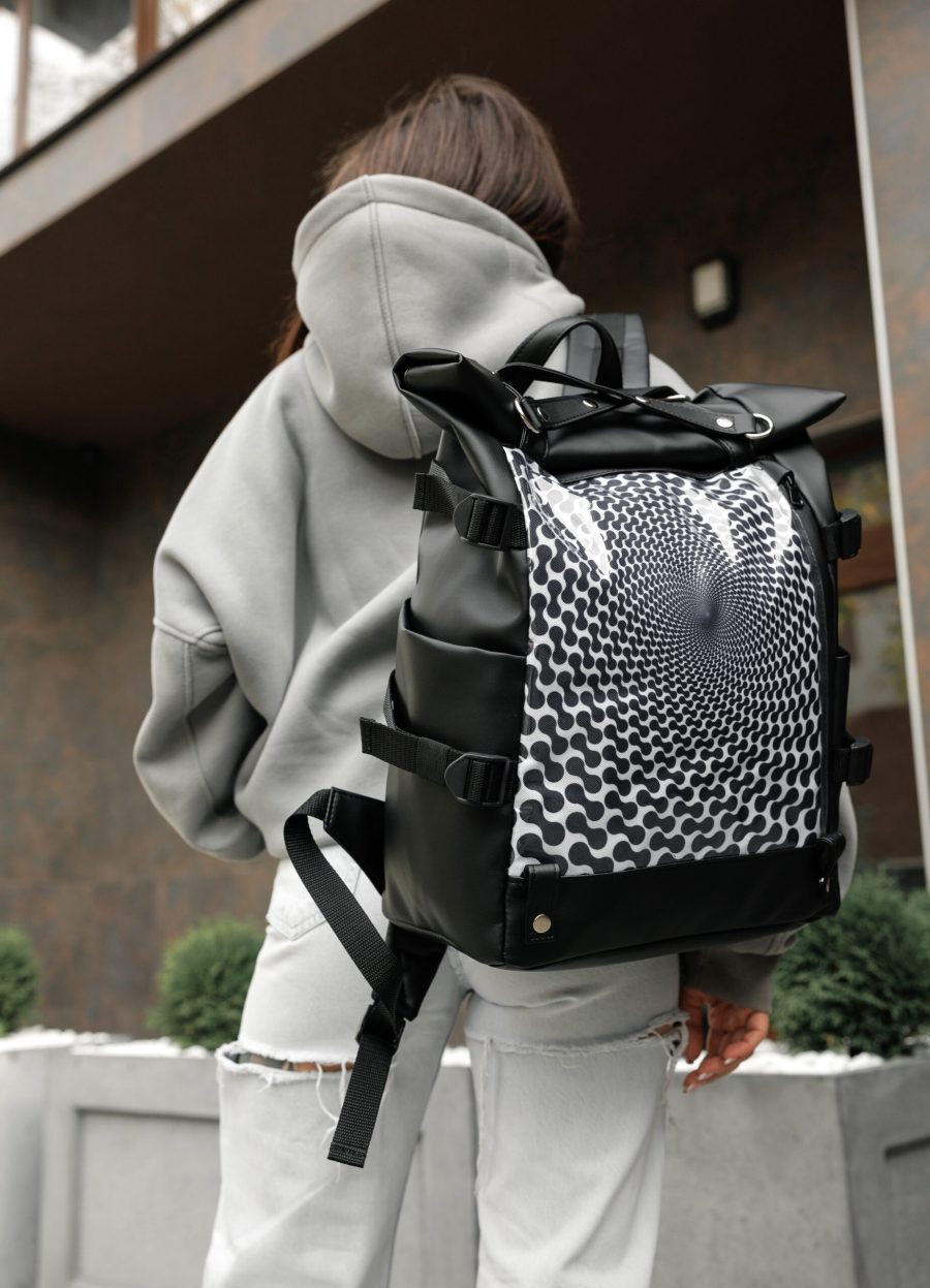 Рюкзак жіночий Sambag RollTop Hacking чорний з принтом