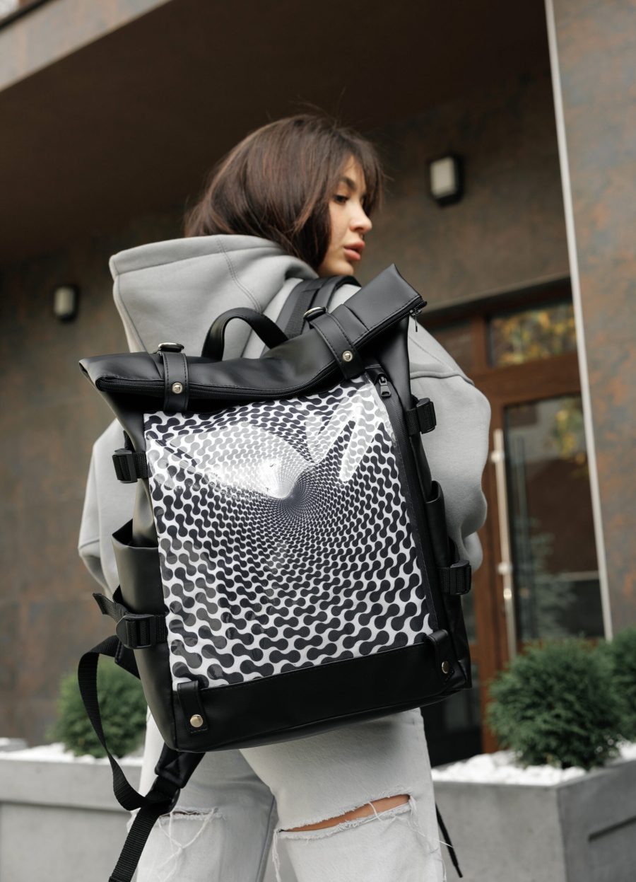 Рюкзак жіночий Sambag RollTop Hacking чорний з принтом