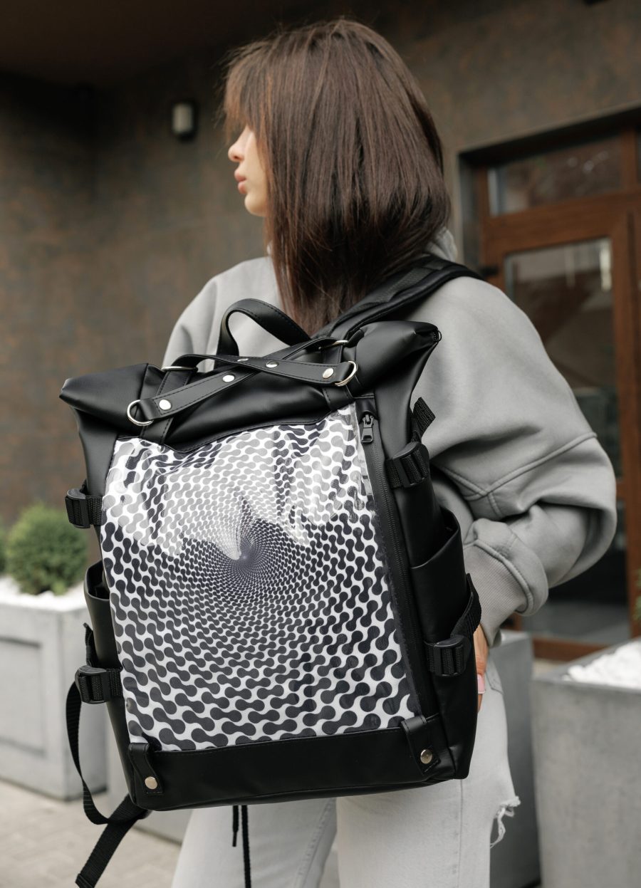 Рюкзак жіночий Sambag RollTop Hacking чорний з принтом