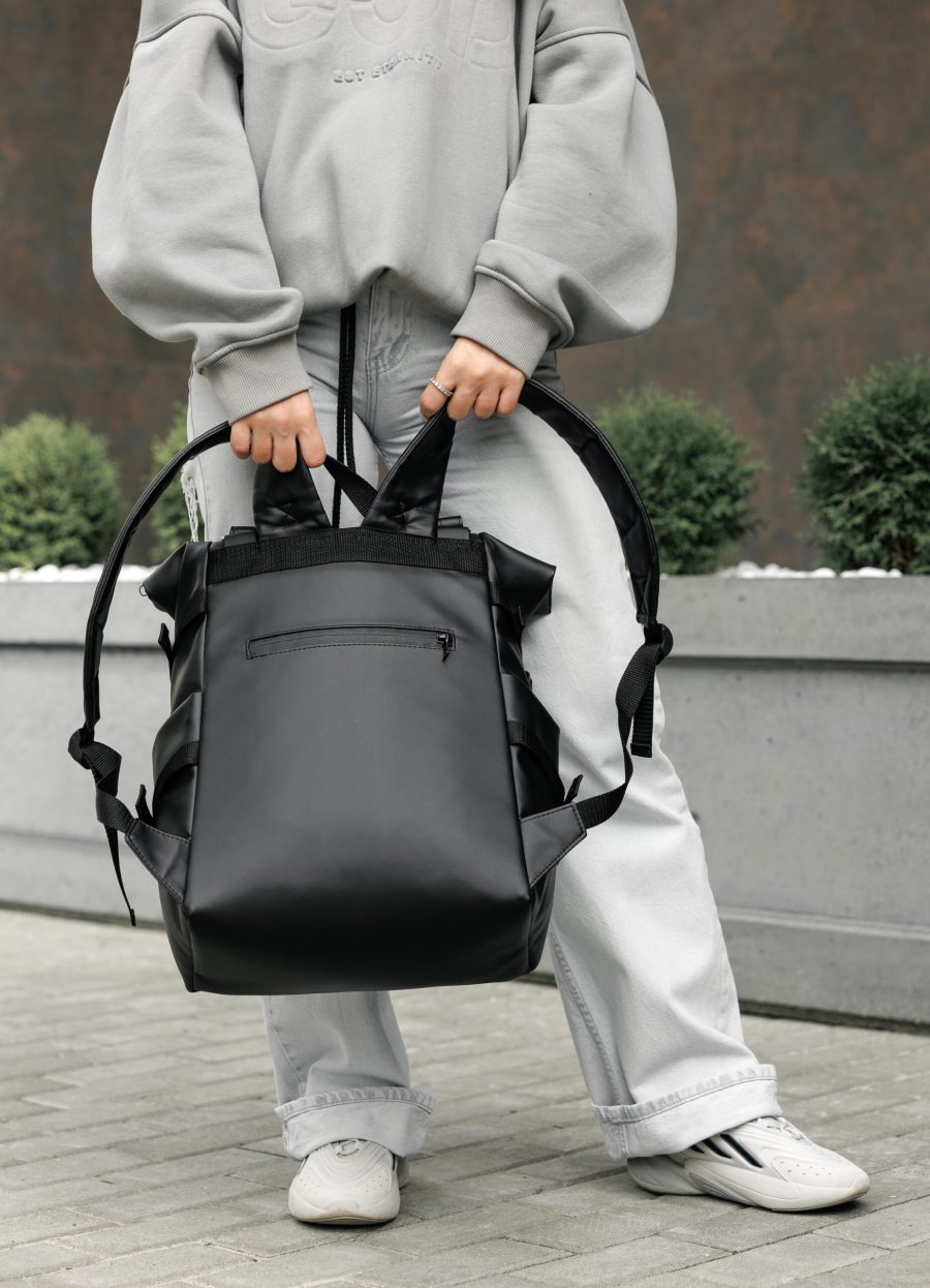 Рюкзак жіночий Sambag RollTop Hacking чорний з принтом