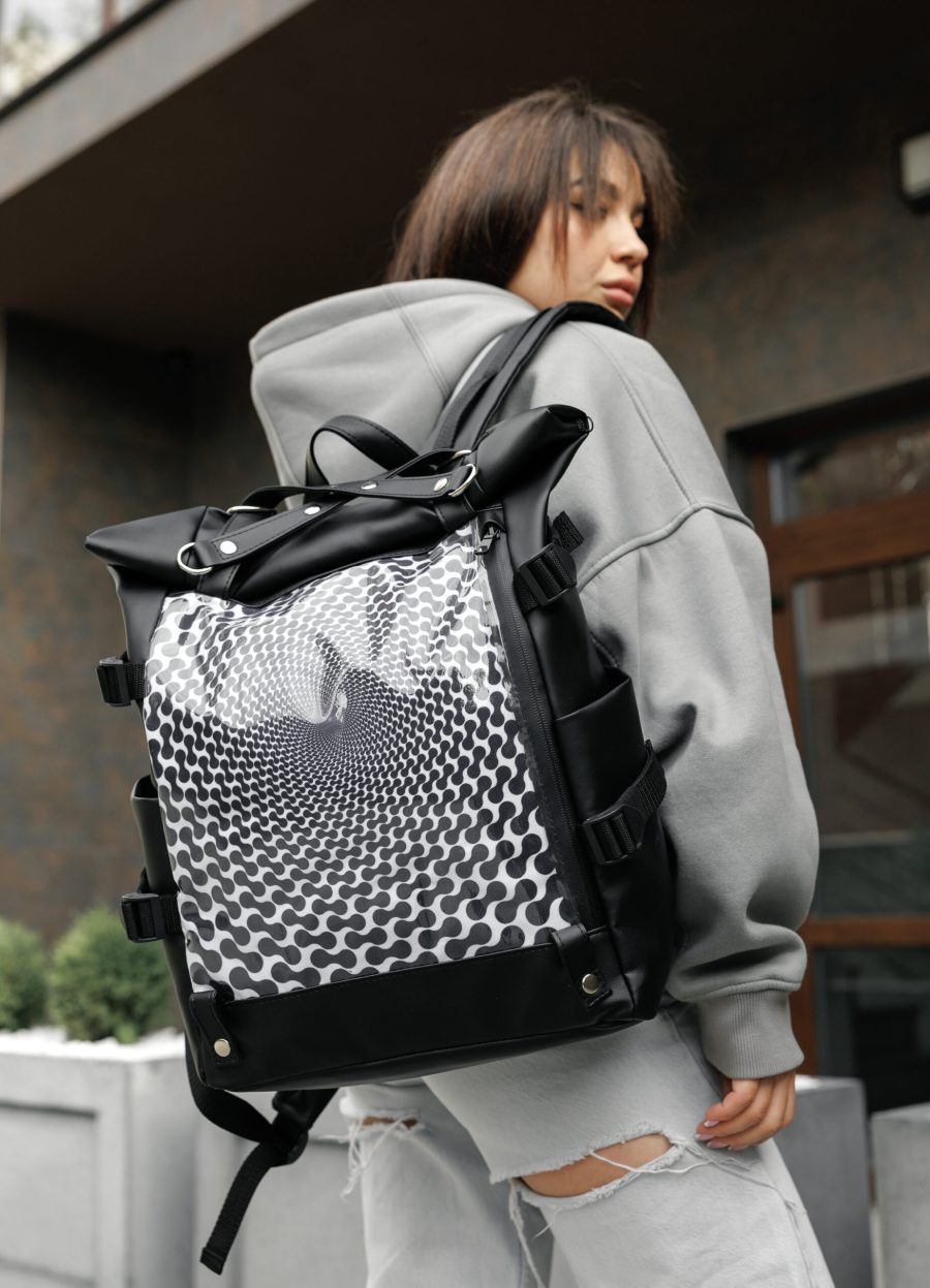 Рюкзак жіночий Sambag RollTop Hacking чорний з принтом