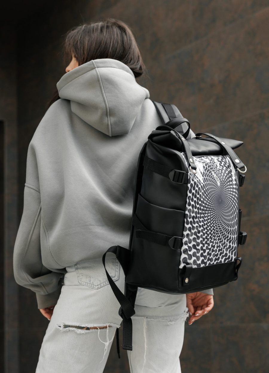 Рюкзак жіночий Sambag RollTop Hacking чорний з принтом